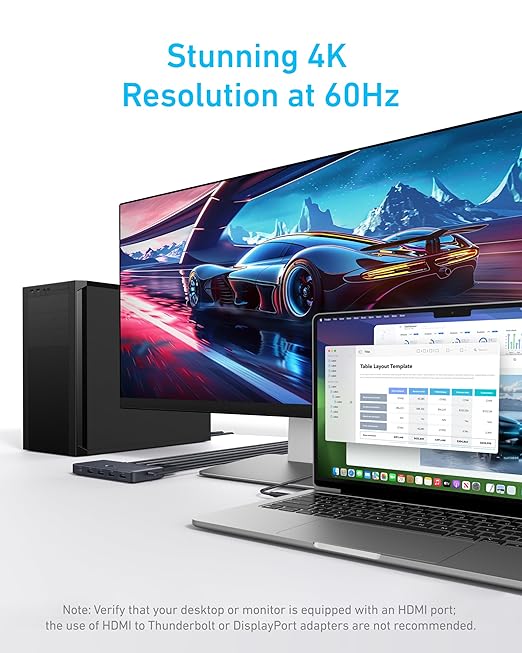 Anker USB 3.0 HDMI KVM Switch 5 USB 3.0 Ports Supports 4K@60Hz Magnetic Remote Button for One-Click Switch Between Laptop and Desktop Works with Dell MacBook iPad and More (Cables Included)