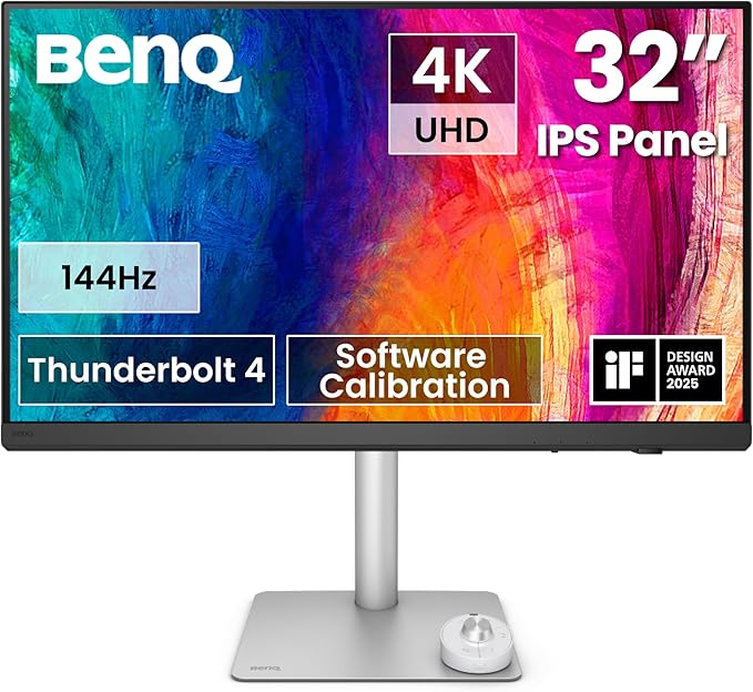 BENQ PD3226G 31.5 4K UHD (3840 x 2160) @144 Hz Designer Monitor 5 ms HDR10 Integrated Speakers USB Hub Swivel Tilt Rotation Height Adjustments (Renewed)