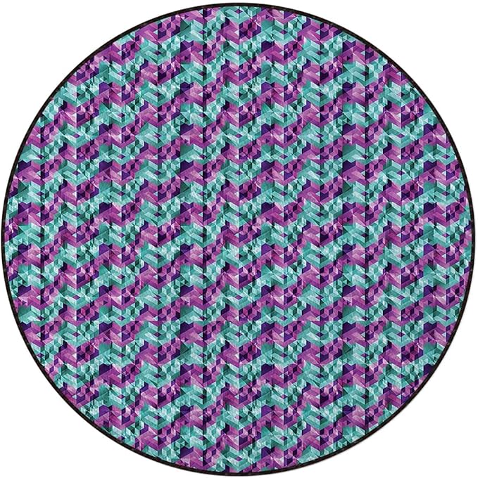 Hot Pink Round Area Rugs Non-Slip Absorbent Round Rug Soft Comfortable Throw Rugs for Living Room Bedroom Nursery Decor Geometry Artwork Stylish Futuristic Diameter 51 in