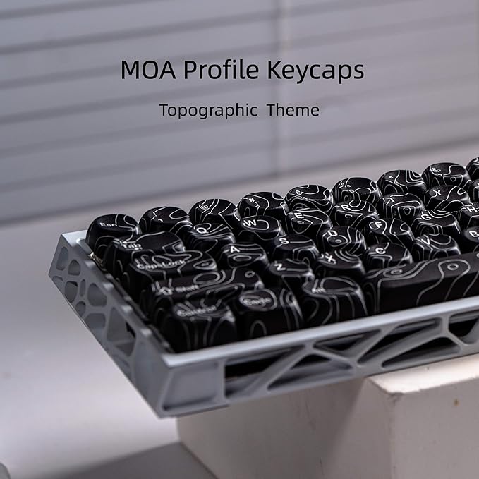 dagaladoo Black Topographic Keycaps SetMOA Profile PBT Key caps100 PercentDye-Sub 129-key Custom Keyboard Keycap for 100% 75% 65% 60% TKL US Layout Mechanical Keyboard