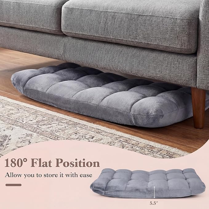 MAT EXPERT Floor Chair with Back Support Floor Gaming Chair w/ 14 Adjustable Position Soft Coral Fleece&ampAlloy Steel Frame Foldable Padded Lazy Couch Recliner for Meditating (Grey Small)