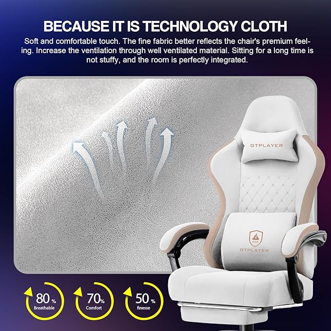 GTPLAYER Gaming Chair Computer Office Chair with Pocket Spring Cushion Linkage Armrests and Footrest High Back Ergonomic Computer Chair with Lumbar Support Task Chair with Footrest