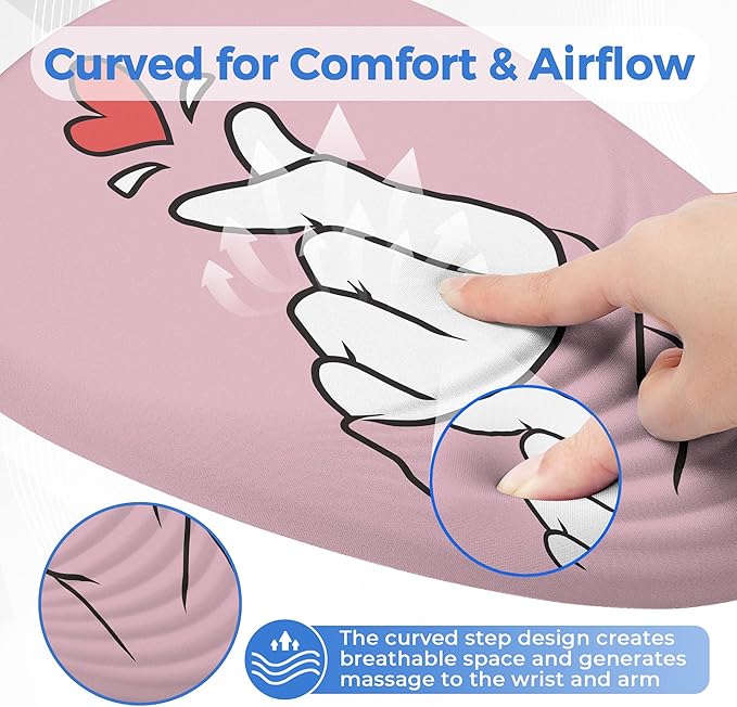 Ergonomic Mouse Pad with Wrist Support Memory Foam Wrist Rest for Pain Relief &amp Carpal Tunnel Non-Slip Base for Office Computer PC Laptop (12x8x1.2inch Korean Lovely Pink)