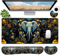 JVGFYNKL Large Gaming Mouse Pad Set Ergonomic Memory Foam Keyboard Wrist Rest Support + Mouse Wrist Rest + Extended Desk Mat with Non-Slip Rubber Base The Golden Elephant Pattern Desk Pad