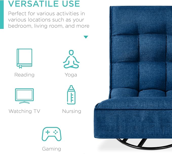 Best Choice Products Reclining Folding Floor Gaming Chair for Home Office Lounging Reading w/ 360-Degree Swivel 4 Adjustable Positions Tufted Cushions - Dark Blue