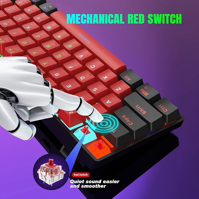 Snpurdiri 60% Wired Mechanical Keyboard Mini Gaming Keyboard with 61 Keys for PC Windows XP Win 7 Win 10 (Black-Red Red Switches)