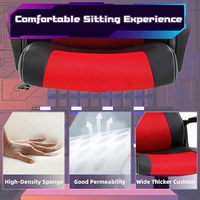 MKDLUFEI Video Game ChairErgonomic Office Chair Desk Chair and Lumbar Support PU Leather Recliner with HeadrestHeight Adjustable Computer Chair for Adults