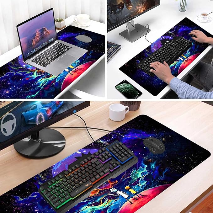 Large Gaming Mouse Pad Anime Night Sky Space Stars Custom Desk PadMousepad with Non-Slip Rubber Base and Stitched Edges Mouse MatPortable Desk Mat for OfficeComputer WorkGame31.5X15.7