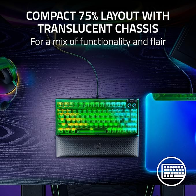 Razer BlackWidow V4 75% Mechanical Gaming Keyboard: Hot-Swappable Design - Compact &amp Durable - Orange Tactile Switches - Chroma RGB - MF Roller &amp Media Keys - Comfortable Wrist Rest - Phantom