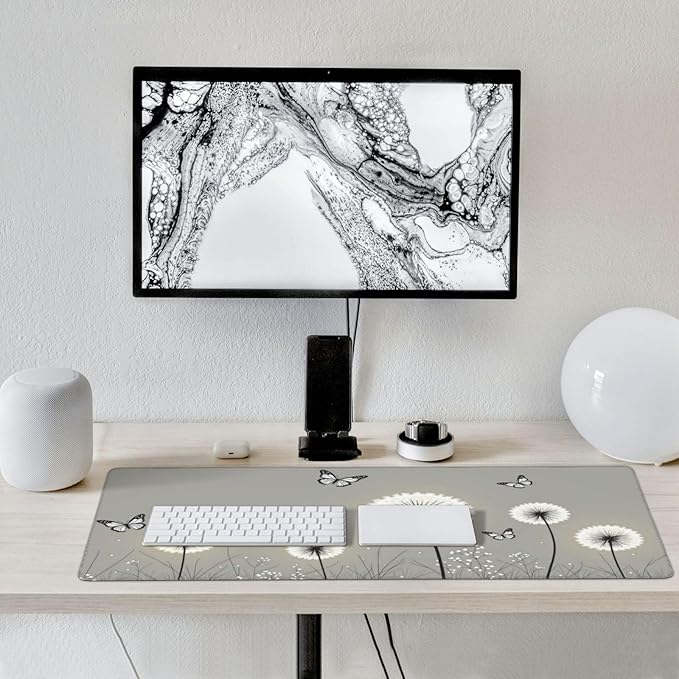 Butterfly Dandelion Floral Mouse PadDesk MatLarge Waterproof Non-Slip Rubber Mousepad with Stitched Edges Office Home Computer Desk Accessories35.4X15.7