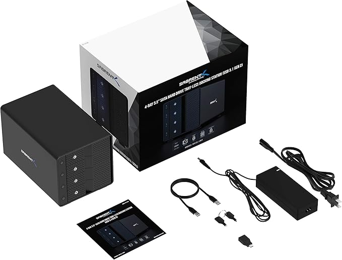 SABRENT 4-Bay USB 3.2 Gen 2 SATA Docking Station for 3.5” HDD/SSD 10Gbps USB-C DAS Tray-Less Hot-Swap Aluminum Enclosure with Cooling Fan Individual Power Switches No RAID (DS-SC4B)