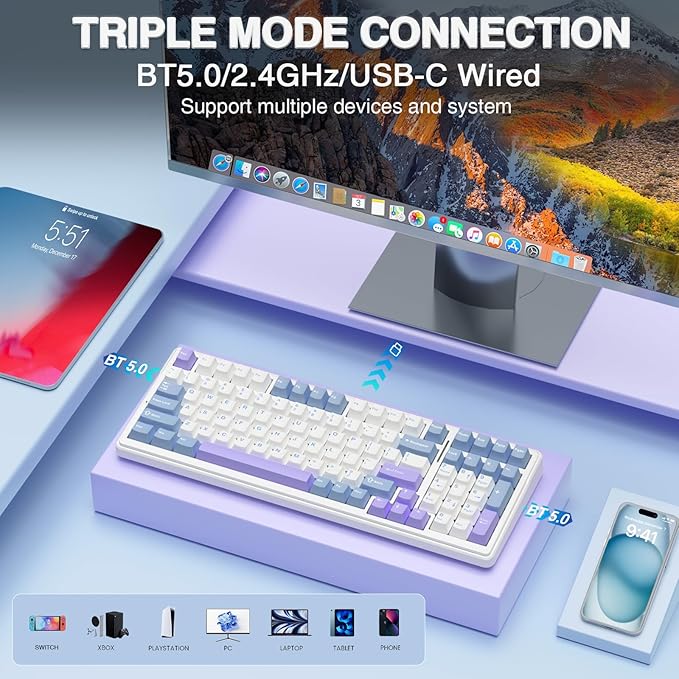 AULA F99 Wireless Mechanical KeyboardTri-Mode BT5.0/2.4GHz/USB-C Hot Swappable Custom KeyboardPre-lubed Linear SwitchesGasket StructureRGB Backlit Gaming Keyboard for PC/Tablet/Xbox/PS4/PS5