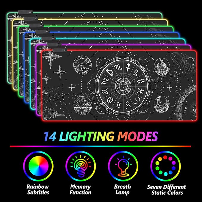 AIMSA RGB LED Gaming Mouse Pad 14 Modes Glow Pad Extra Large Gaming Mousepad 35.4 x 15.8 inch Extended Big Waterproof Keyboard Mouse Pad Mat Black Cosmic Constellation Magic