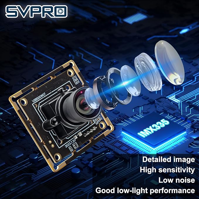 SVPRO 5MP USB Camera Module1944P 30FPS 1/2.8” CMOS IMX335 Sensor Low Light Lightburm Camera for Laser Engraver UVC Plug and Play Webcam Board for PC/Mac Raspberry Pi