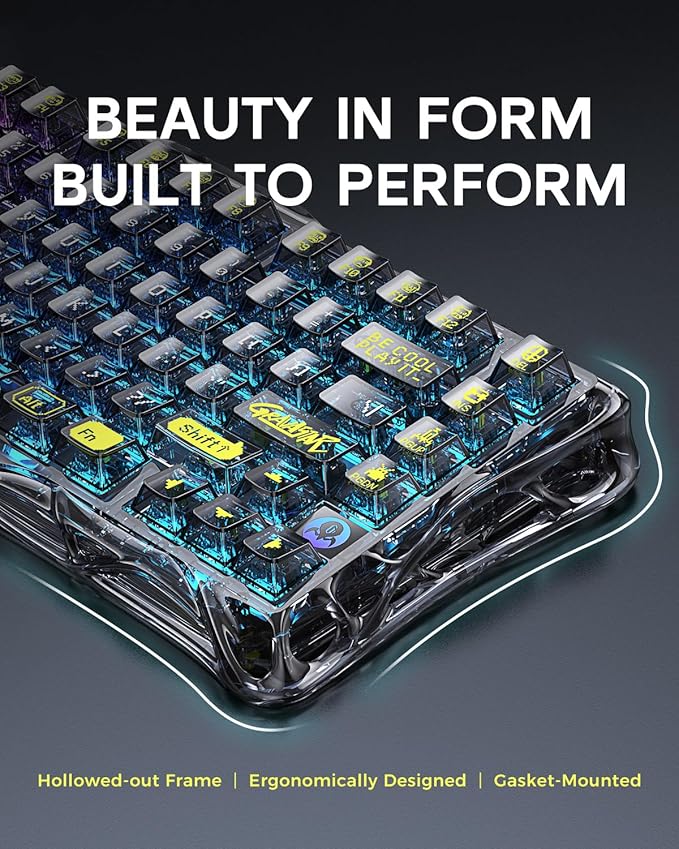 GravaStar Mercury K1 Lite 75% Gaming Keyboard 2.4GHz/BT/Wired Tri-Mode Wireless Keyboard Gasket Hot Swappable Mechanical Keyboard Pre-lubed Linear Switches RGB Backlit (Transparent Black)