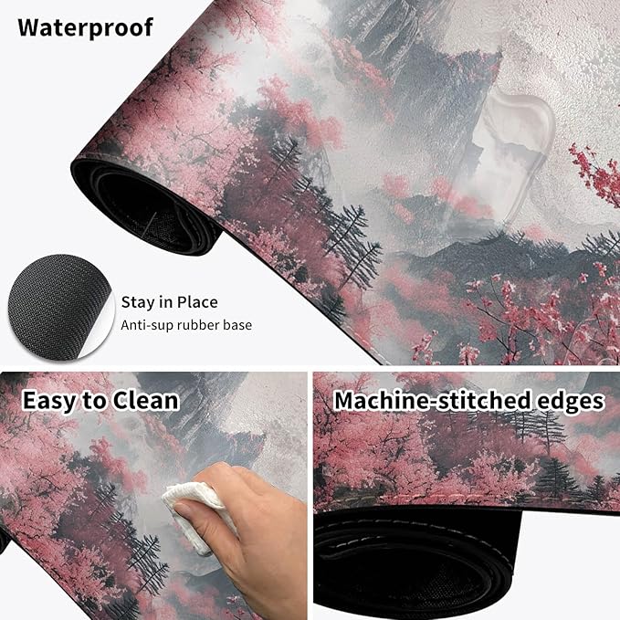 Warm Desk PadHeated Desk PadOffice Mat3 Heating Levels &amp 3 Hours Auto Shut-Off31.5*13 Gaming Mouse Laptop Keyboard Leather Desk MatWatercolor Tree Mountain