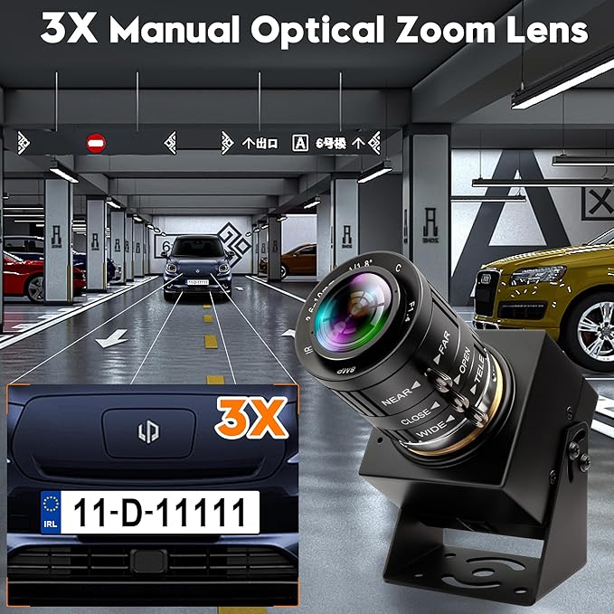 5MP Global Shutter USB Camera 1944P@50fps High-Speed Webcam with 3.6-10mm 3X Manual Zoom Lens Ideal for Lightburn Motion Capture Face Recognition &amp QR Code Scanning