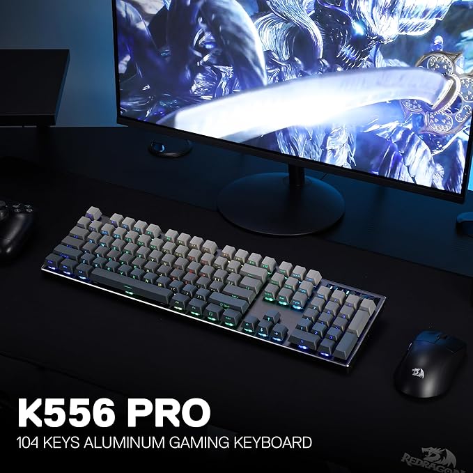 Redragon K556 PRO 104 Keys Wireless RGB Gaming Keyboard Tri-Mode Aluminum Mechanical Keyboard w/Noise Dampening Layers Hot-Swap South-Facing RGB Socket Gradient PBT Keycaps &amp Custom Linear Swit