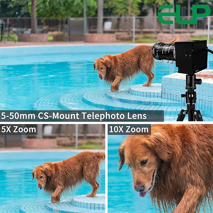ELP 5-50mm 10X USB Zoom Camera 12mp Manual Zoom Webcam for Computer 1080P 120fps Variable Focus Lightburn Camera High Speed USB2.0 PC Cam Varifocal USB Security Webcamera for Video Conference