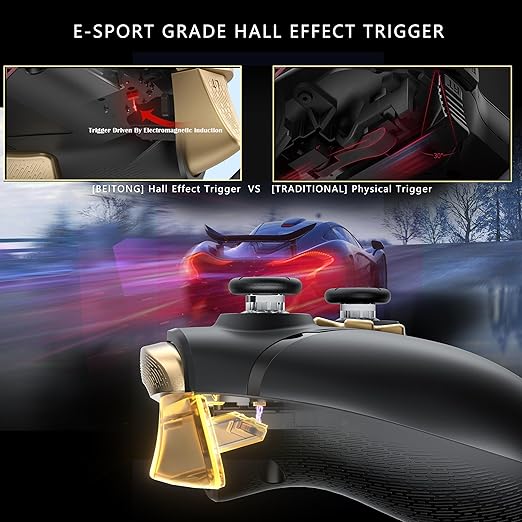 BEITONG Asura 2 Pro+ PC Gaming Controller - Hall Effect Joystick &amp Trigger Mechanical Buttons for PC/NS/Mobile/Steam with Back paddle/Turbo/6-Axis Motion Control (Macro-Black)