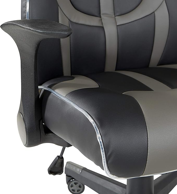 OSP Home Furnishings Output Mid-Back LED Lit Gaming Chair with Thick Padded Seat and Lumbar Support Black Faux Leather with Grey Trim and Accents