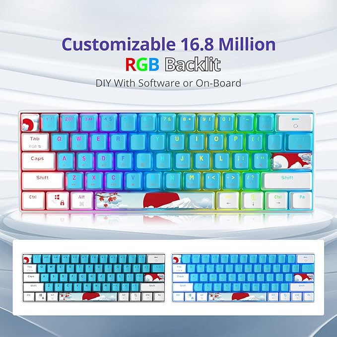 Fogruaden 60 Percent Keyboard Mechanical Gaming Keyboard 60 Percent RGB Backlit Mini Wired 60% Keyboard with Red Switch for Win/Mac PC Laptop (Blue Red Switch)