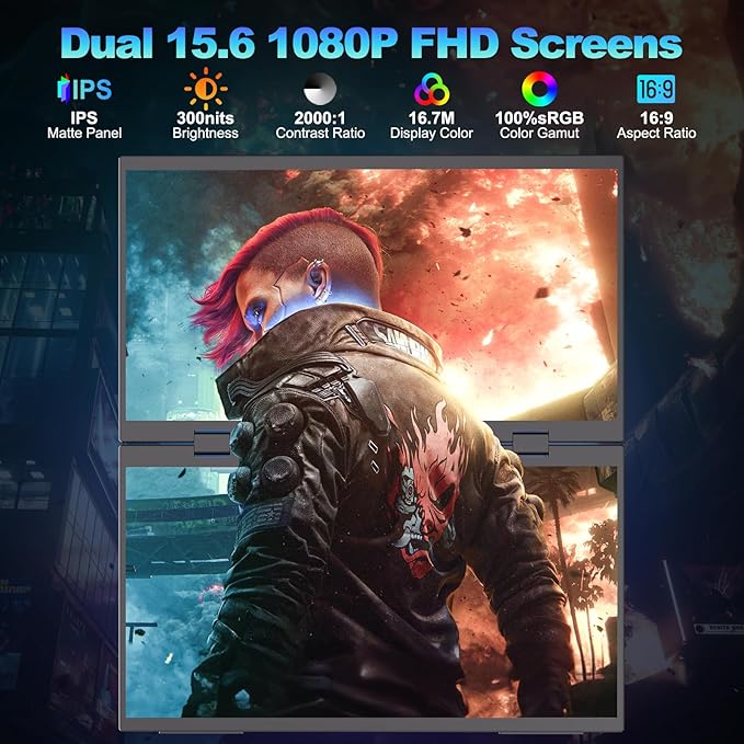 Dual Portable Monitor 15.6 1080P FHD IPS Folding Stacked Triple Laptop Screen Extender USB-C Plug &amp Play Travel Extended Computer Display for Laptop PC Windows Mac w/Stand &amp VESA Mountable