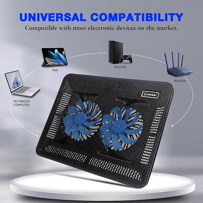 Laptop Cooling Pad Coolertek Portable Slim Quiet Laptop Notebook Cooler Cooling Pad Stand with 2 Blue LED Fans USB Powered Adjustable Angled Fits 11-14 Inch Laptop