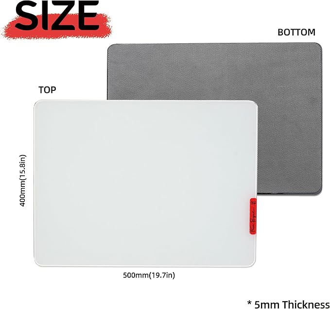 Glass Gaming Mouse Pad - Premium Glass Pad with Anti-Slip Rubber Base - Smooth Precise Tracking Durable Surface for High-Speed Gaming Ideal for FPS Players (White-50 * 40CM)