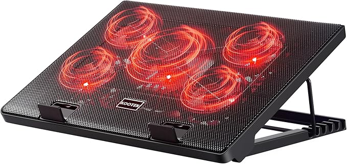 Kootek Laptop Cooling Pad Laptop Cooler with 5 Quiet Fans for 12-17 Computer PC Notebook Gaming Laptop Fan Height Adjustable Laptop Cooling Stand Laptop Accessories Red