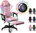 Gaming Chair with LED Lights and Speakers Ergonomic Pro Video Game Chair with Massage and Footrest for Adults Teens and Kids - Perfect for Gaming Office and Working. (Pink+White)
