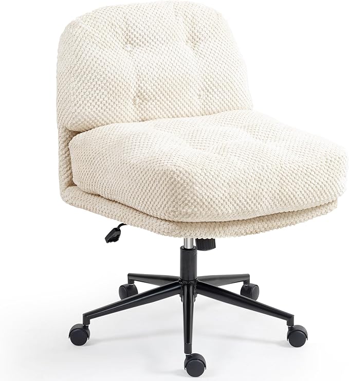 Criss Cross Chair on Wheels Wider &amp Thickened Cross Legged Office Chair Comfortable Adjustable Swivel White