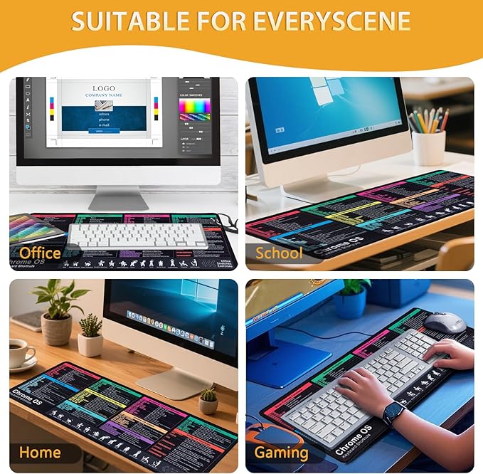 Chrome OS Shortcuts Mouse Pad Large Mousepad for Chromebook Extended Gaming Pad for Mouse and Keyboard High Definition Printing StitchingWashable Anti Slip (Chrome OS)