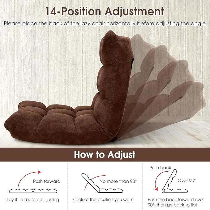 14-Position Lazy Sofa with Soft Coral Fleece Folding Gaming Chair Couch Recliner Floor Seat for Reading Meditating Yoga Gaming