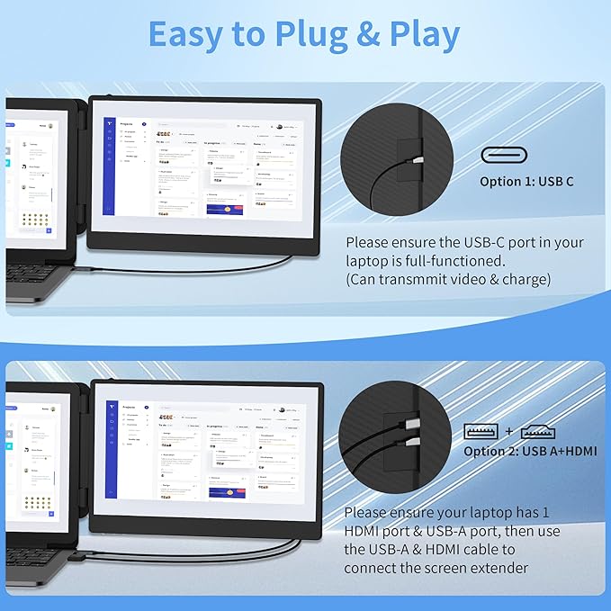 14 Laptop Screen Extender FHD 1080P IPS Dual Screen Laptop Monitor Extender Portable Monitor for Laptops 13-17.3 Compatible with Win/Mac/Android/Switch