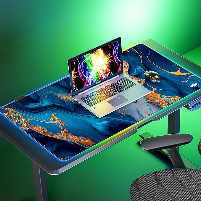 Vyaaa 39.3“ x 19.7”Gaming Large Mouse Pad for Keyboard and Mouse LED Mouse Mat Non-Slip Rubber Base Computer Desk mat Suitable for Lapto Computer Work Gaming(Marble)