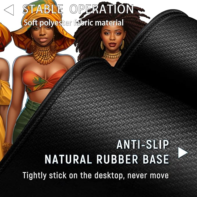 Large Mouse Pad with Mouse Wrist Rest 31.5x11.8 in Extended Mouse Mat Ergonomic Memory Foam Wrist Rest for Work &amp Gaming Writing Pad African American Women Black Girl Pattern White Office Desk