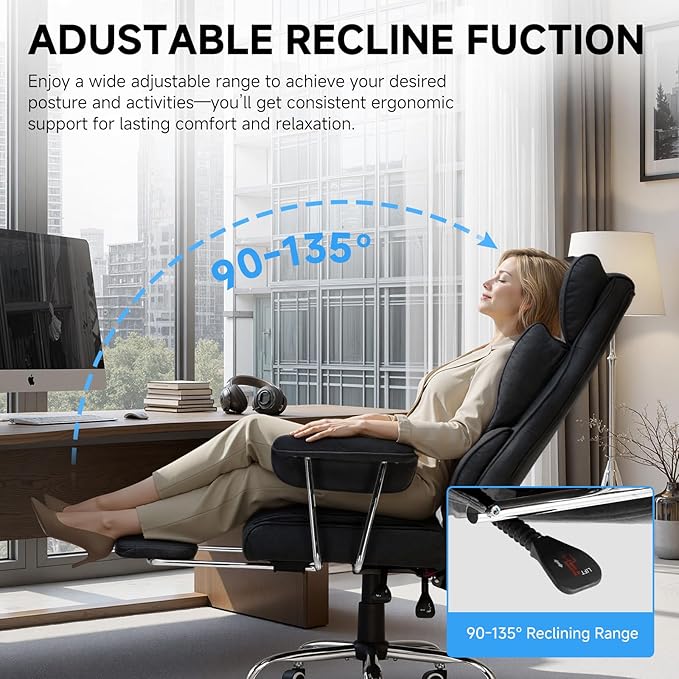 GTPLAYER Gaming ChairOffice Chair with Pocket Spring Lumbar Support Ergonomic Comfortable Wide Office Desk Computer Chair with Outward Fixed Soft Armrests and Footrest (Fabric Black &amp Gray)