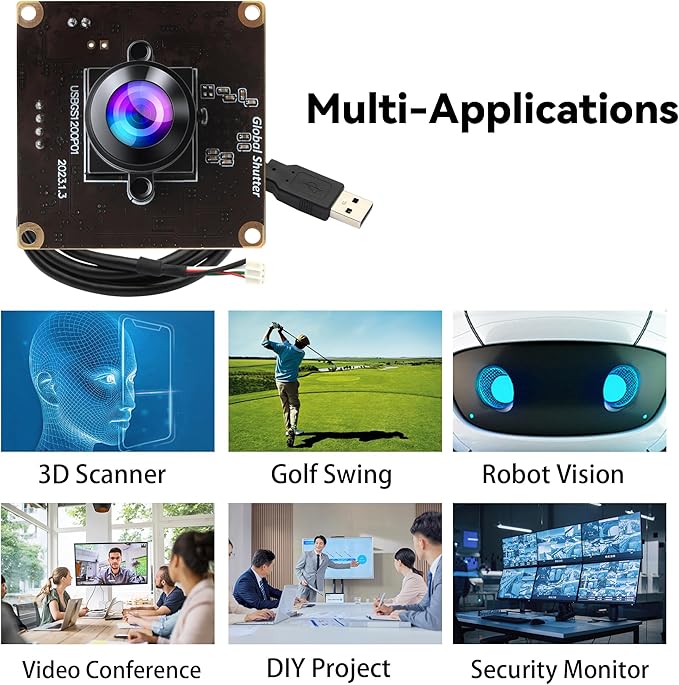 Magnolia Global Shutter USB Camera Module 2MP 90fps High Speed UVC Camera with Wide Angle 200 Degree Fisheye Lens AR0234 Lightburn Webcam Compatible with Windows/Linux/Android and Mac OS