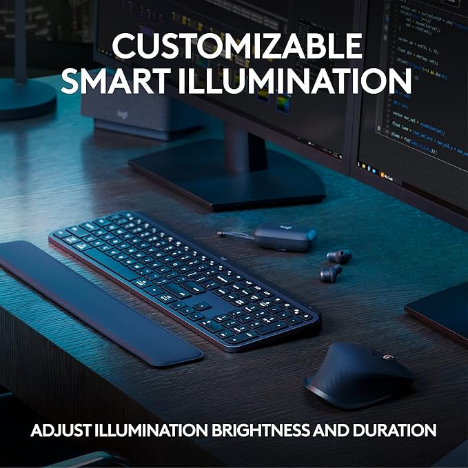 Logitech MX Keys S Combo - Performance Wireless Keyboard and Mouse with Palm Rest Customizable Illumination Fast Scrolling Bluetooth USB C for Windows Linux Chrome MacColor Graphite.