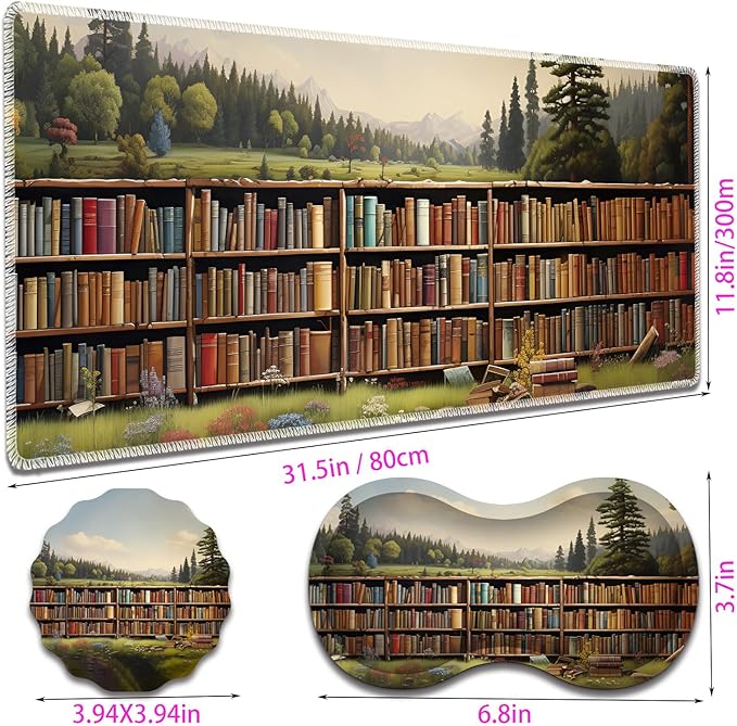 Large Gaming Mouse Pad + Mouse Wrist Rest Pad + Coaster Combination 31.5 x 11.8 Durable Non-Slip Extension Table Mat Suitable for Office and Home Books