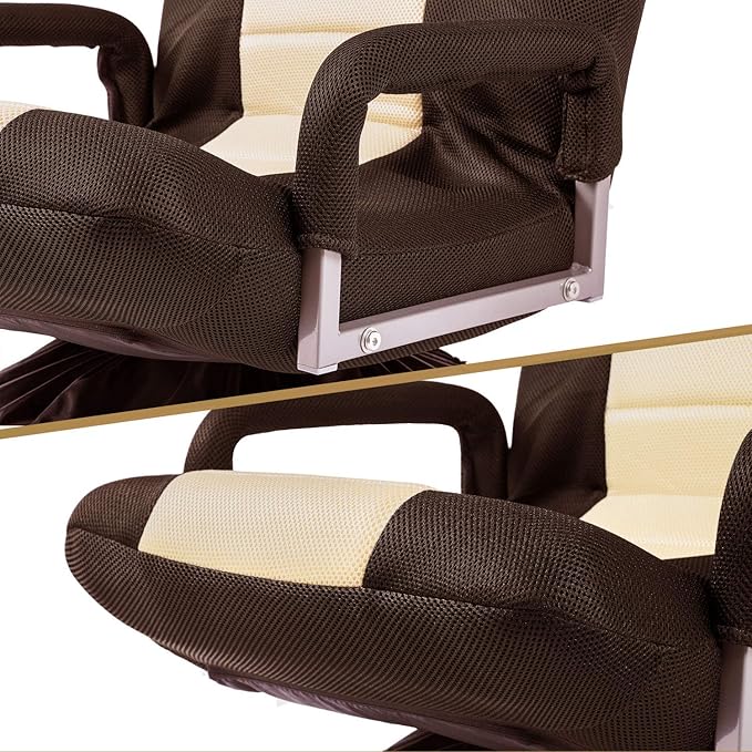 Living Chair Swivel Video Rocker Gaming Chair Adjustable 7-Position Floor Chair Folding Sofa Lounger Brown+Beige…