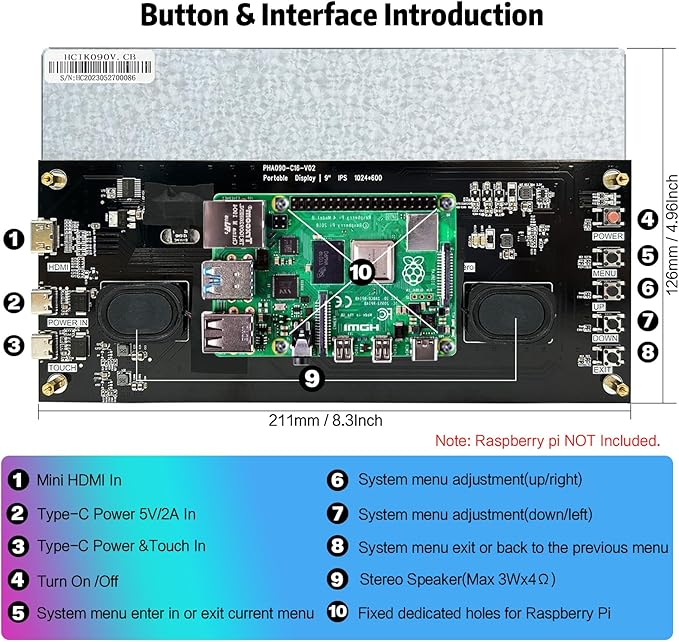 9 Inch Touch Screen Monitor with 1024x600 IPS Screen Mini Monitor for Raspberry Pi Laptop PC (Sliver
