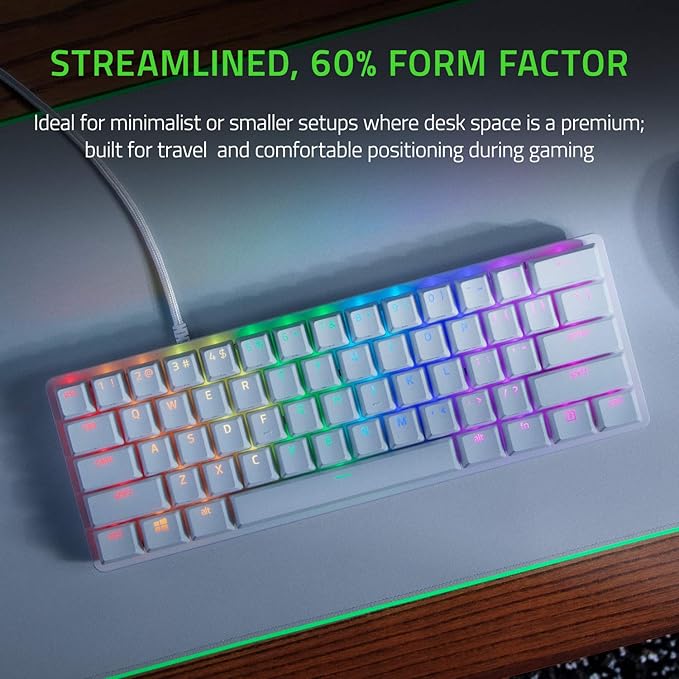Razer Huntsman Mini 60 Percent Wired Optical Clicky Switch Gaming Keyboard with Chroma RGB Backlighting PBT Keycaps Mechanical Keyboards for PC Gaming Computer Mercury White (Renewed)
