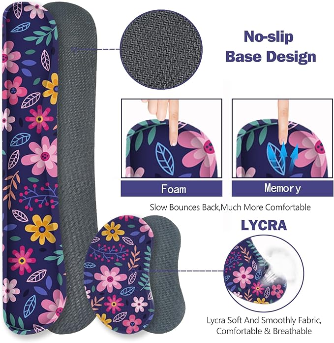 ToLuLu Extended Gaming Mouse Pad Memory Foam Ergonomic Keyboard Mouse Wrist Rest Support Set Large Desk Mat with Stitched Edges Non-Slip Base Mousepad for Home Office Game Study Purple Flowers