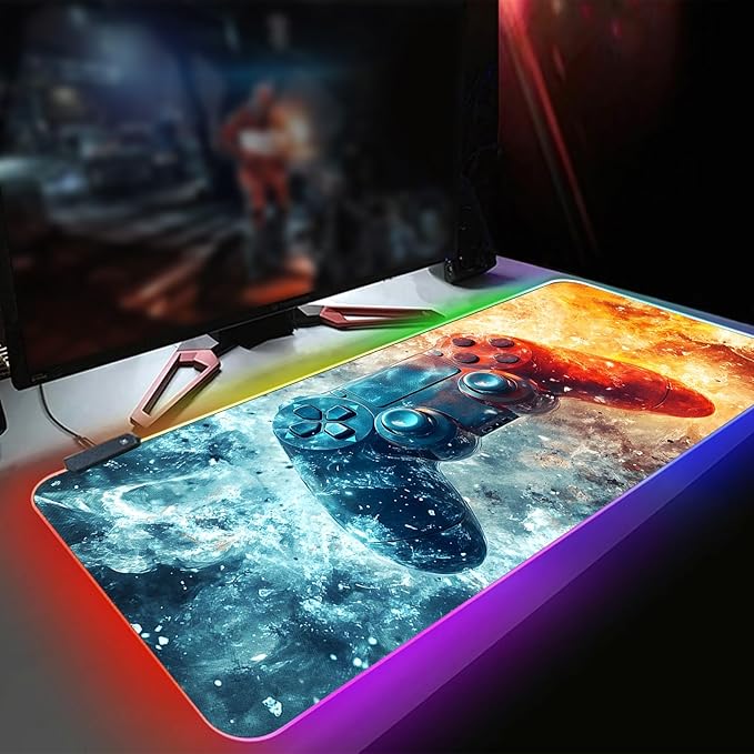 XL Led Gaming Mouse Pad with 14 Light Modes - Light Up Gamer Mouse Pad31.5 x 11.8in Non-Slip Gamepad Style RGB Large Gamer MousepadBlack Long Glowing Gaming Accessories for DeskWaterproof