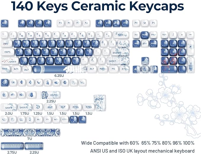 XVX Ceramic-Like PBT Keycaps MOA Keycap Sets Dye-Sublimation Keyboard Keycaps for Cherry Gateron MX Switches Mechanical Keyboards