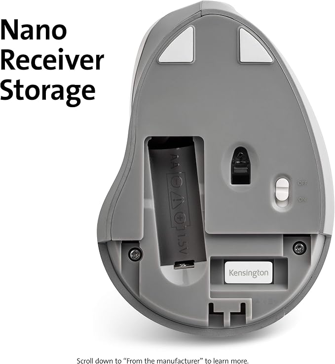 Kensington Pro Fit Ergo Vertical Wireless Mouse- Gray White