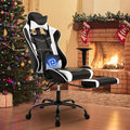 BLKMTY Massage Gaming Chair with Footrest Ergonomic Office Chair Racing Computer Chairs PU Leather with High Back Lumbar Support Headrest Reclining Chairs White