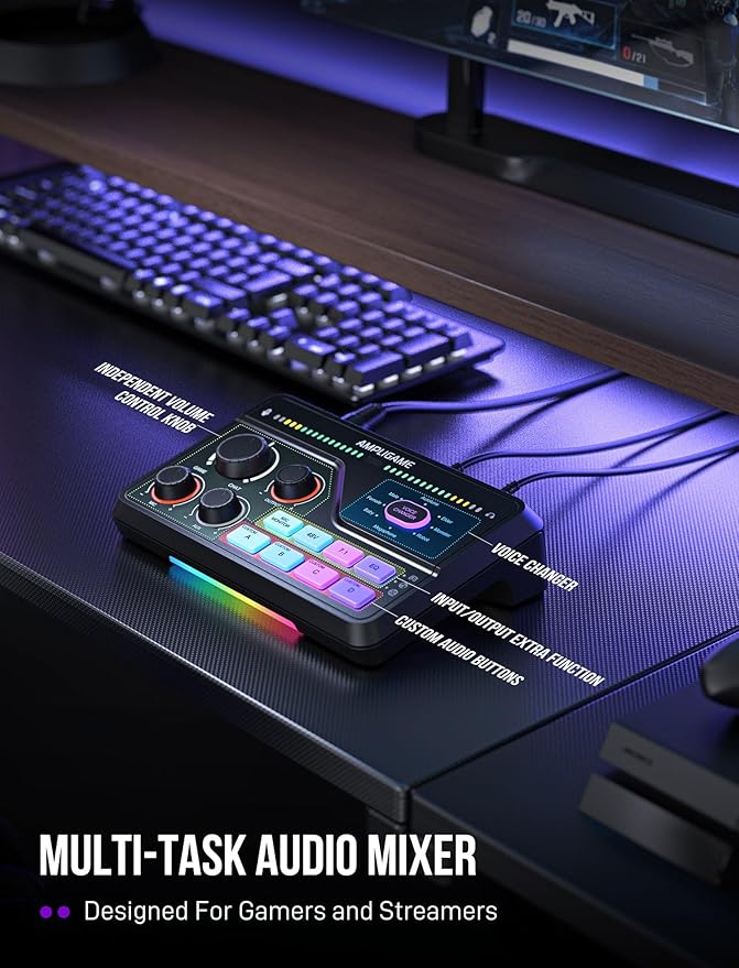 FIFINE XLR Microphone with Gaming Mixer Set USB Dynamic Mic with Streaming Mixer Bundle with Volume Control RGB Lighting 7.1 Surround Sound XLR Interface for Voice Chat Video Creation (AM8+SC8)